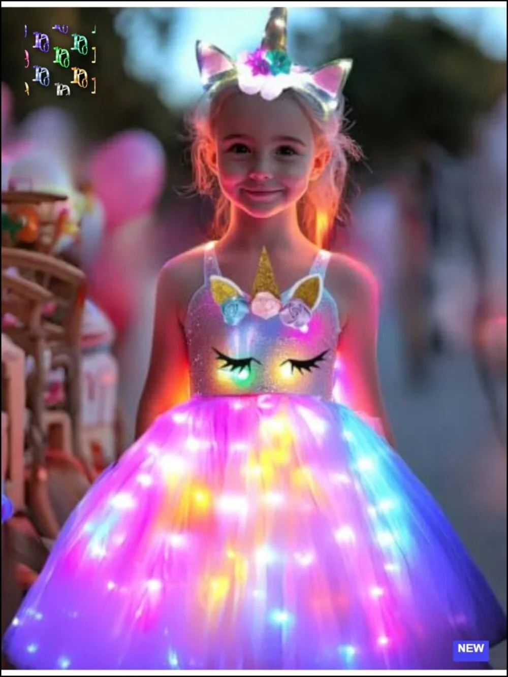 Girls LED Light Up Unicorn Costume Dress with Wings Tutu Halloween Cosplay